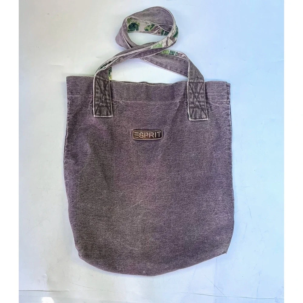 Vintage Esprit Purple Acid Wash Denim Tote Bag Camo Trim Cotton 57138 Mexico